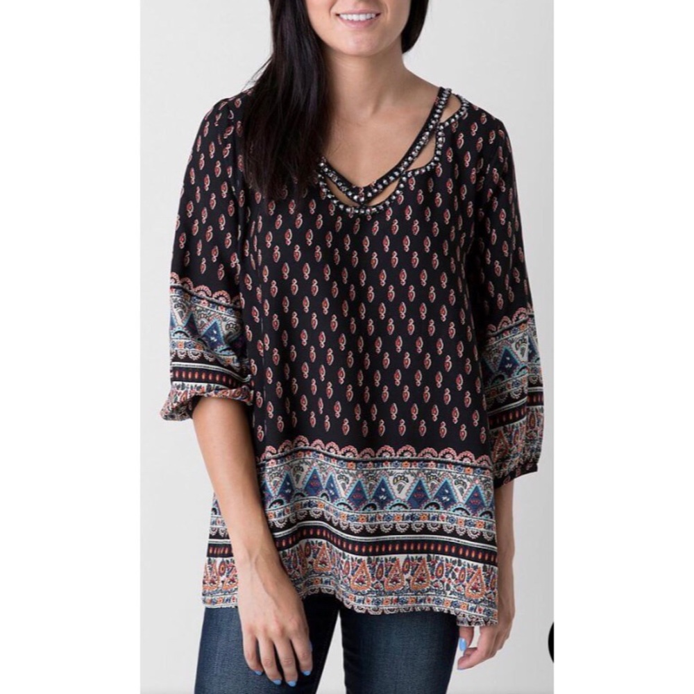 BKE Boho Rhinestone Tunic Top